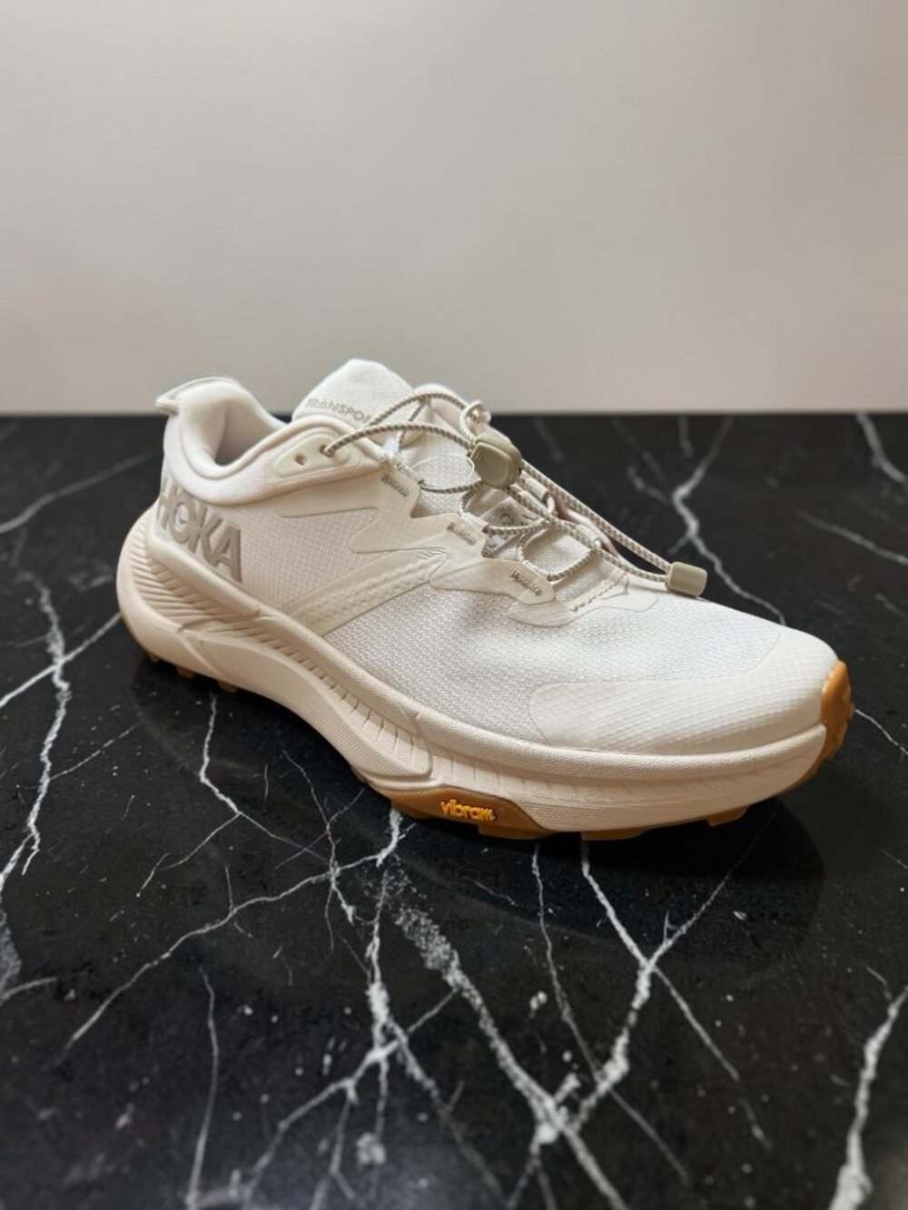Hoka Transport Women’s 7B Eggnog White Gum Vibram Trail Walking Shoes Sneakers